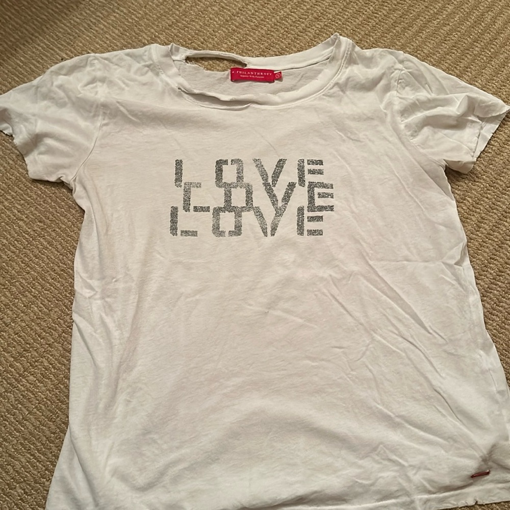 N.philantopy love tee white cotton tee with rips at neckline and hem